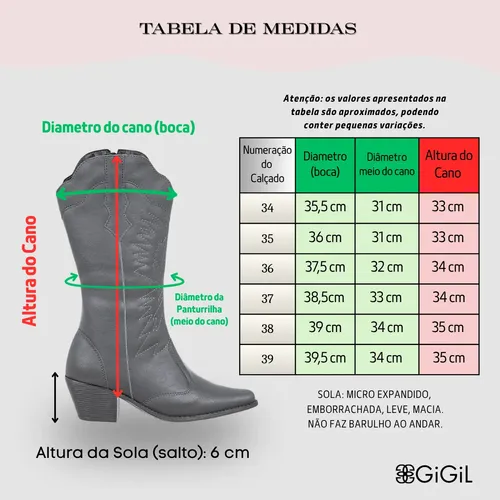 Botas Femininas Texana Rodeio Country Cano Alto Bico Fino