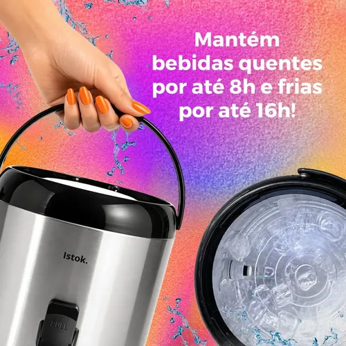 Botijão Térmico 5,5l Inox Garrafão Conserva Quente E Frio