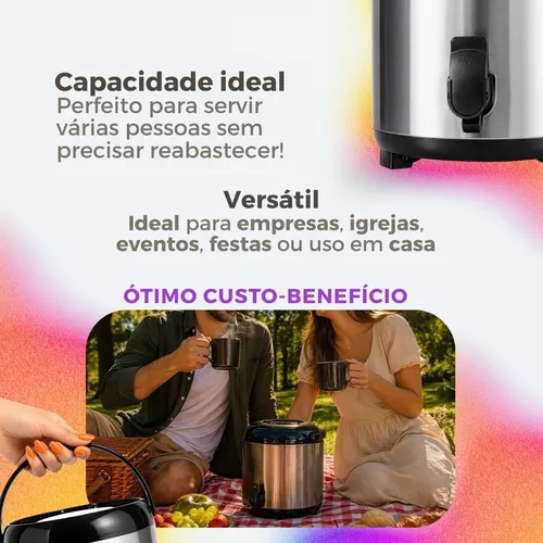 Botijão Térmico 5,5l Inox Garrafão Conserva Quente E Frio