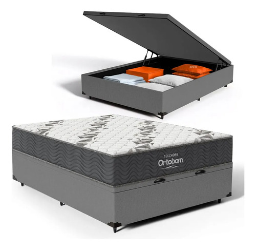 Box Baú + Colchão De Espuma D33 Ortobom Airtech 100 Casal