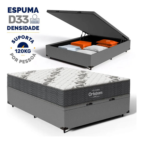 Box Baú + Colchão De Espuma D33 Ortobom Airtech 100 Casal