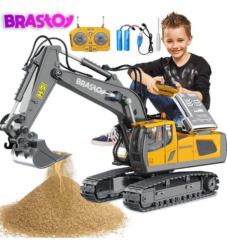 Brastoy escavadeira de controle remoto cor amarelo personage