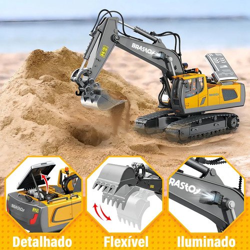 Brastoy Escavadeira De Controle Remoto Cor Amarelo Personagem Realista Escala 1:20