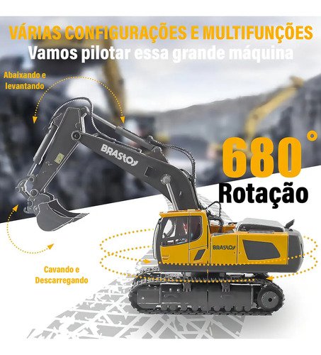 Brastoy Escavadeira De Controle Remoto Cor Amarelo Personagem Realista Escala 1:20