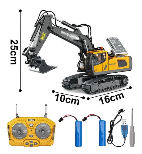 Brastoy Escavadeira De Controle Remoto Cor Amarelo Personagem Realista Escala 1:20