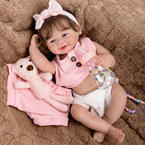 Brastoy menina rosa princesa bebe reborn boneca 48cm silicon