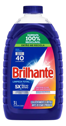 Brilhante lava roupas liquido limpeza total 3 litros