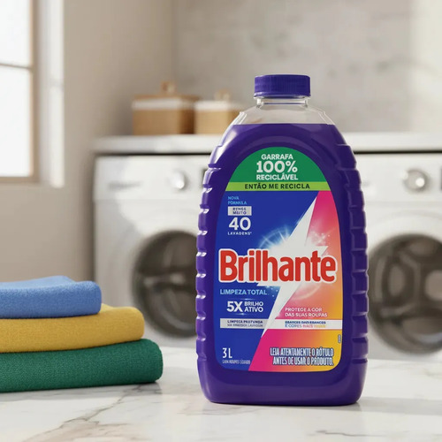 Brilhante lava roupas líquido limpeza total 3 litros