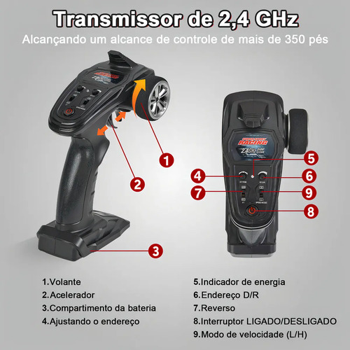 Brincamundo Carro Carrinho Controle Remoto 42km/h, Alta Velocidade, 4x4, Off-road Carro Brinquedo, Para Adultos, Com 2 Recarregável Baterias À Prova D'água, Escala 1/16, Vermelho