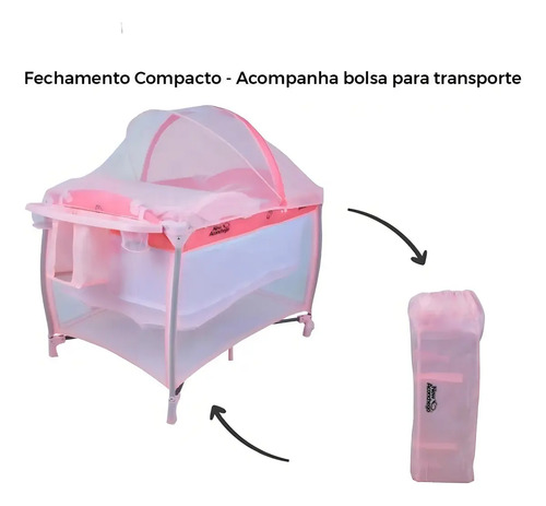 Burigotto, Berço Portátil e Compacto New Aconchego - Pink, Rosa