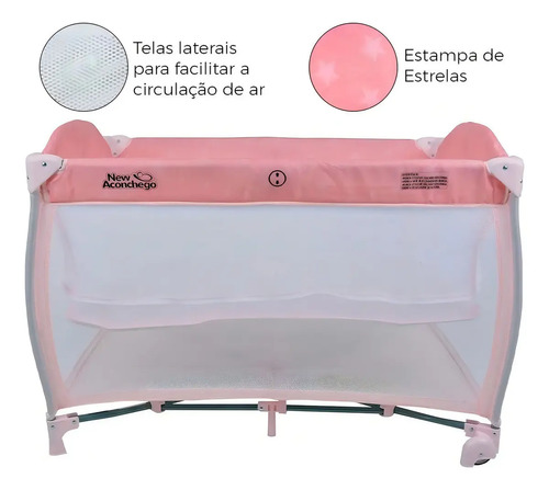 Burigotto, Berço Portátil e Compacto New Aconchego - Pink, Rosa
