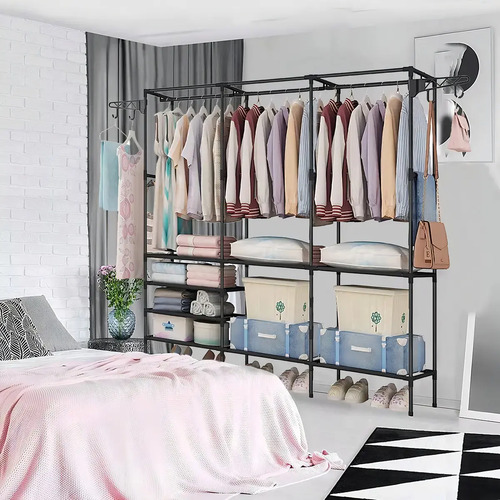Cabideiro Arara Closet Roupas Sapateira Triplo Cor Preto