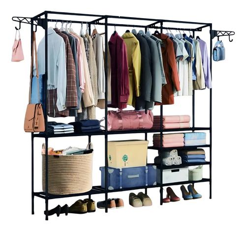 Cabideiro Arara Closet Roupas Sapateira Triplo Cor Preto