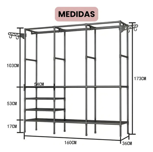 Cabideiro Arara Closet Roupas Sapateira Triplo Cor Preto