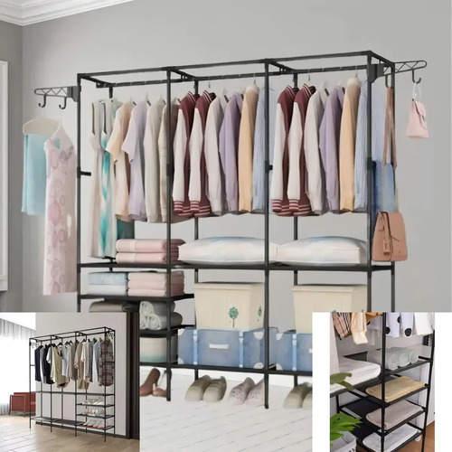 Cabideiro Arara Closet Roupas Sapateira Triplo Cor Preto