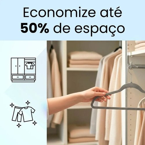 Cabides De Veludo Adulto Fino Antideslizante Roupas 30 Peças Cor Cinza