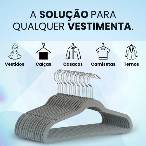 Cabides De Veludo Adulto Fino Antideslizante Roupas 30 Peças Cor Cinza