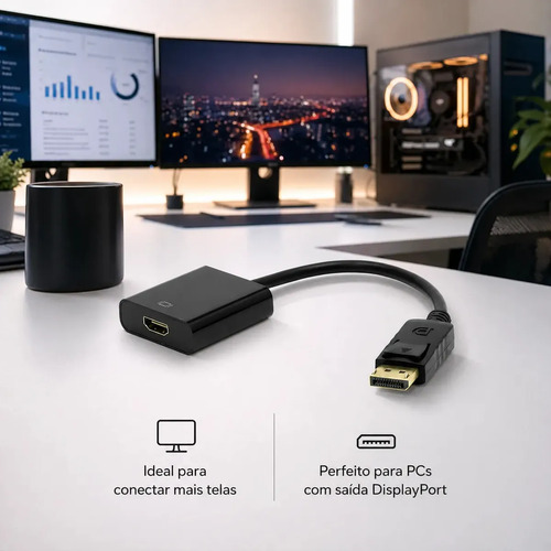 Cabo Adaptador Displayport Macho Para Hdmi Femea Plug & Play Com Pc Gamer Home Office Monitor Tv Projetor Compatível Com Placas De Vídeo Nvidea Eletric Teck