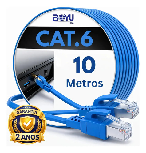 Cabo de rede cat6 10 metros 10m ethernet lan giga rj45 crimp