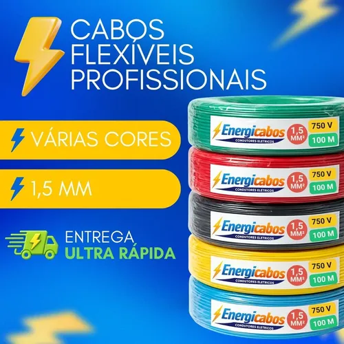 Cabo Flexível 1,5mm Rolo 100 Metros Unipolar 750v