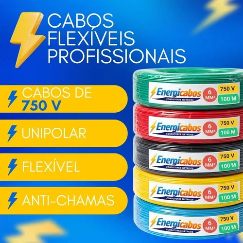 Cabo Flexível 6mm Rolo 100m Unipolar 750v