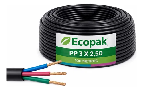 Cabo pp flexivel 3 vias 3x25mm 100m preto pvc 500v estensao