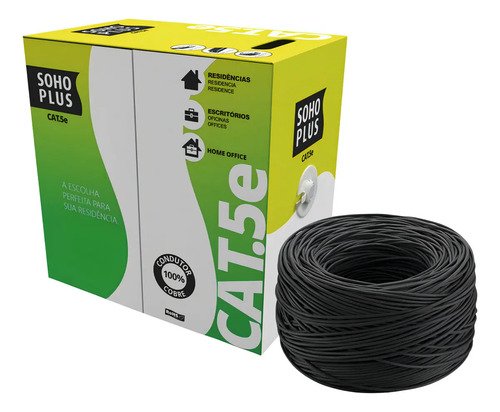 Cabo Rede Rj45 U/utp Cat5e Furukawa Sohoplus 305m Cobre Puro Cor Preto