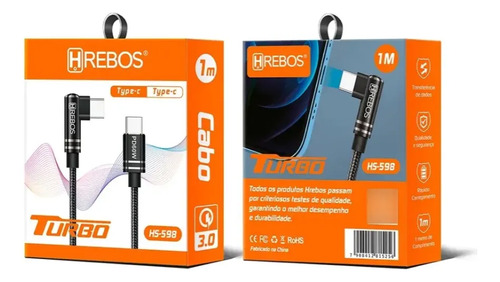 Cabo Tipo-c Para Tipo-c Em L 90° Gamer Turbo 1m Reforçado