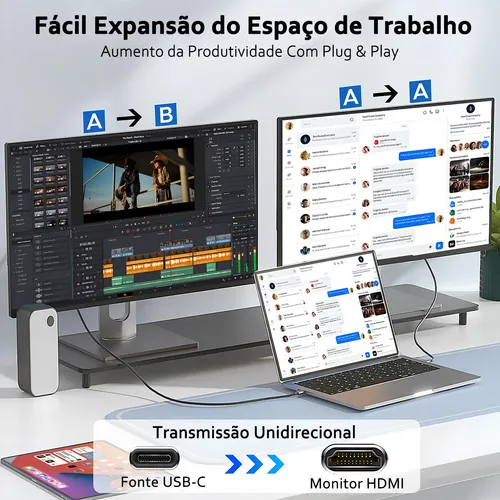 Cabo Usb Para Hdmi Adaptador 4k 60hz 2m Tipo-c Monitor Tv