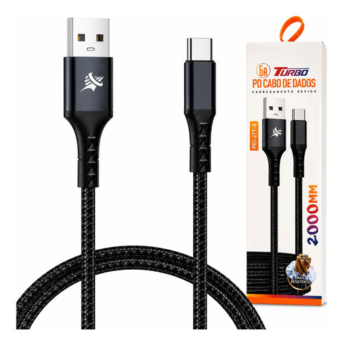 Cabo usb tipo c turbo 6a carregamento rapido 2 metros 1