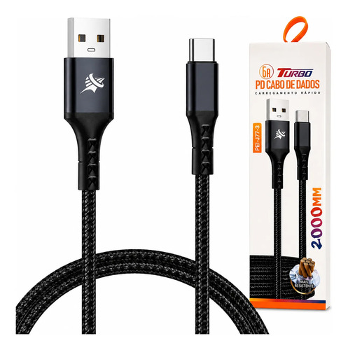 Cabo Usb Tipo C Turbo 6a Carregamento Rápido 2 Metros