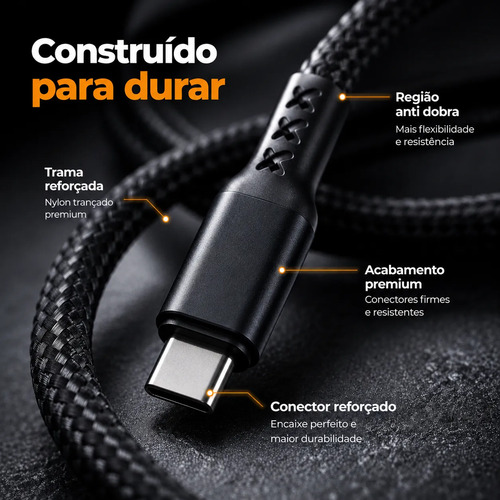 Cabo Usb Tipo C Turbo 6a Carregamento Rápido 2 Metros