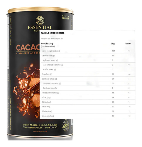 Cacao Whey Com Cacau Gourmet - 840g - Essential Nutrition