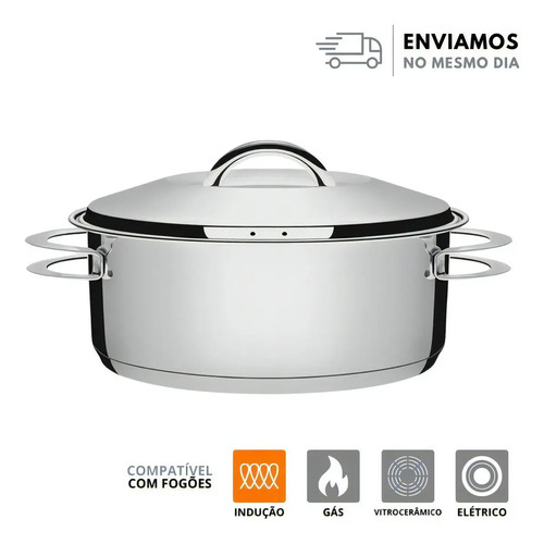 Cacarola rasa tramontina aco inox fundo triplo solar 24cm