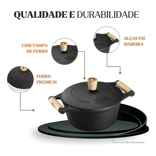 Caçarola Tradição Ferro 20x16 Cm 2,5 L Tampa Panela Mineira Preto