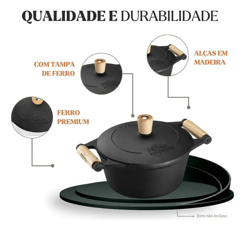 Caçarola Tradição Ferro 20x16 Cm 2,5 L Tampa Panela Mineira Preto