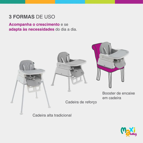 Cadeira De Alimentação Infantil 3 Em 1 Harmony Maxi Baby - Cinza