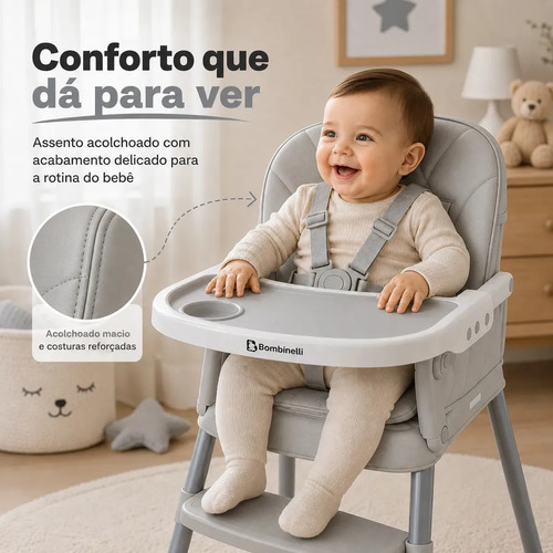 Cadeira De Alimentação Infantil Acolchoada 3 Em 1 Portátil Cor Cinza