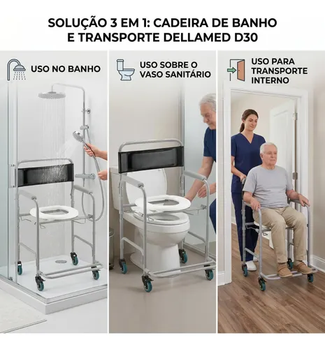 Cadeira De Banho Dobrável Higienica Com Rodas Dellamed D30