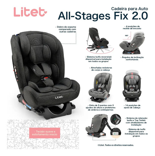 Cadeira De Carro All Stages 2.0 Isofix 0-36kgs Cinza Litet