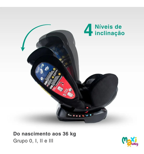 Cadeira de Carro Infantil 0 a 36Kg Elite 4 em 1 - Maxi Baby - Cinza Titânio
