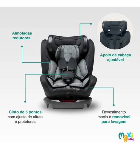 Cadeira de Carro Infantil 0 a 36Kg Elite 4 em 1 - Maxi Baby - Preto