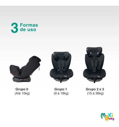 Cadeira de Carro Infantil 0 a 36Kg Elite 4 em 1 - Maxi Baby - Cinza Titânio