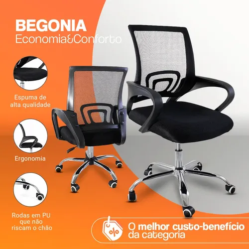 Cadeira De Escritorio Begonia Tela Mesh Ergonomica Giratoria