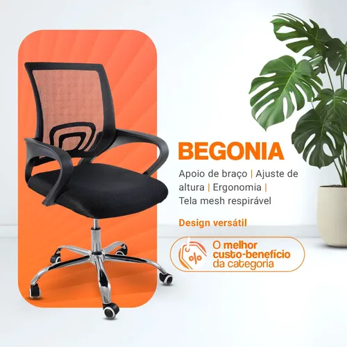 Cadeira De Escritorio Begonia Tela Mesh Ergonomica Giratoria