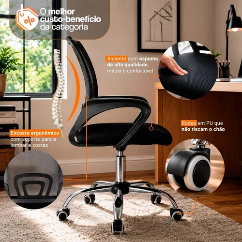 Cadeira De Escritorio Begonia Tela Mesh Ergonomica Giratoria