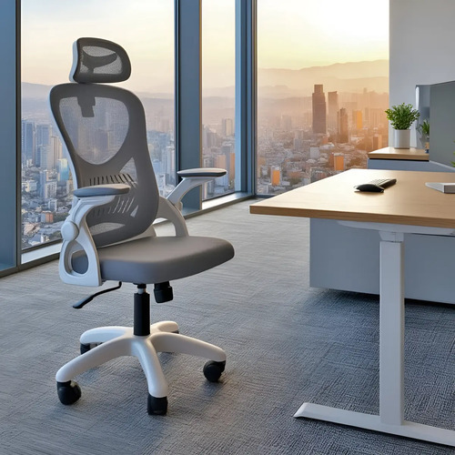 Cadeira de escritorio columbus presidente ergonomica cinza m