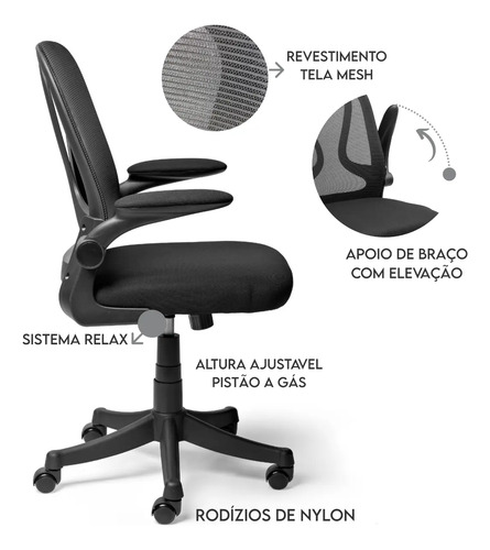 Cadeira De Escritório Diretor Preta Giratória Com Tela Mesh