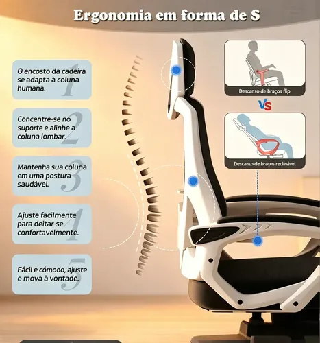 Cadeira De Escritório Ergonômica Ajuste Lomba Suporta 200kg