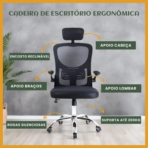 Cadeira De Escritório Ergonômica Giratória B100 Boston Preta Com Estofado Mesh Com Ajuste Lombar Luvinco